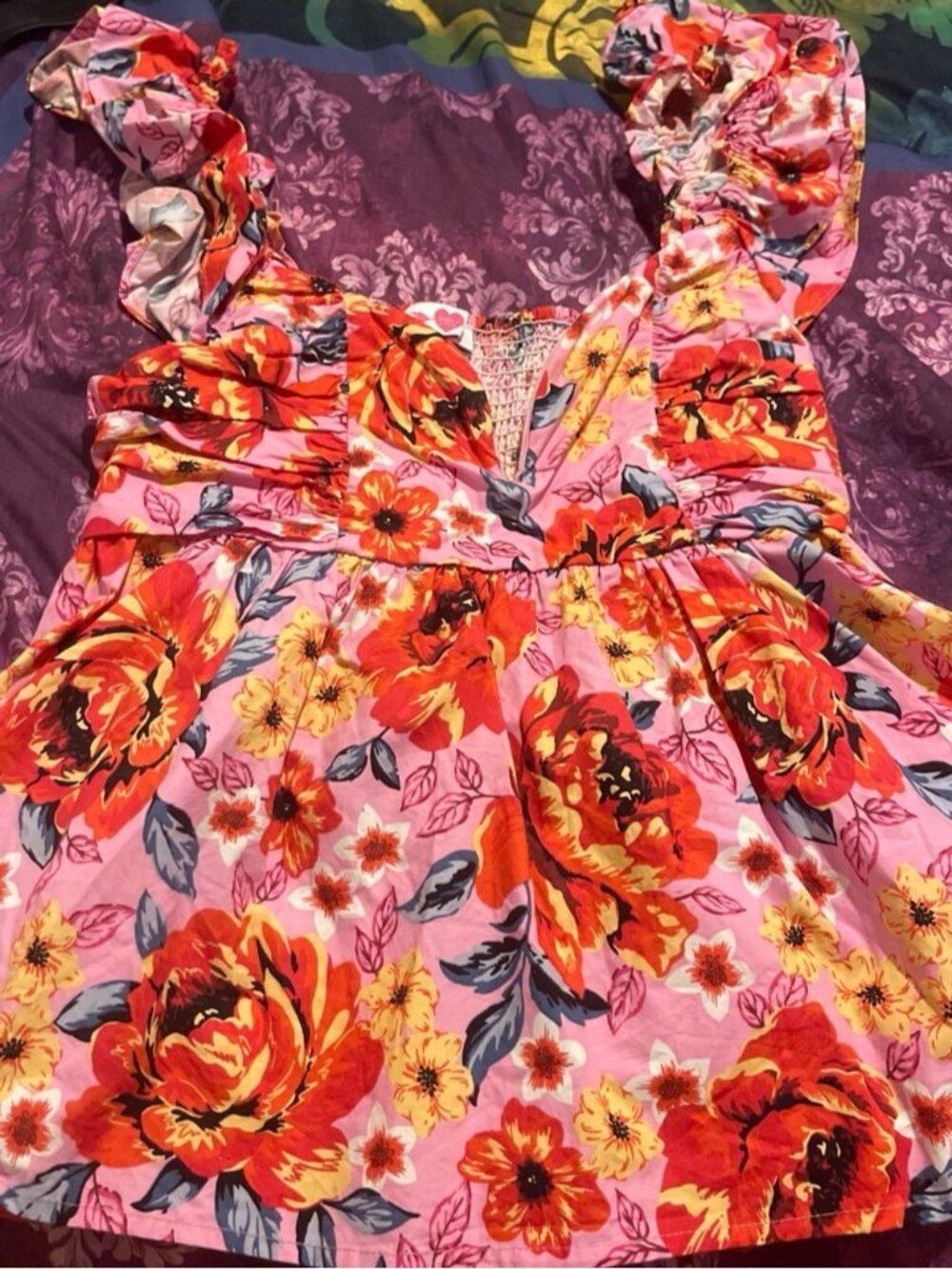 Buddy Love Pink Floral Ruffle-Sleeve Top